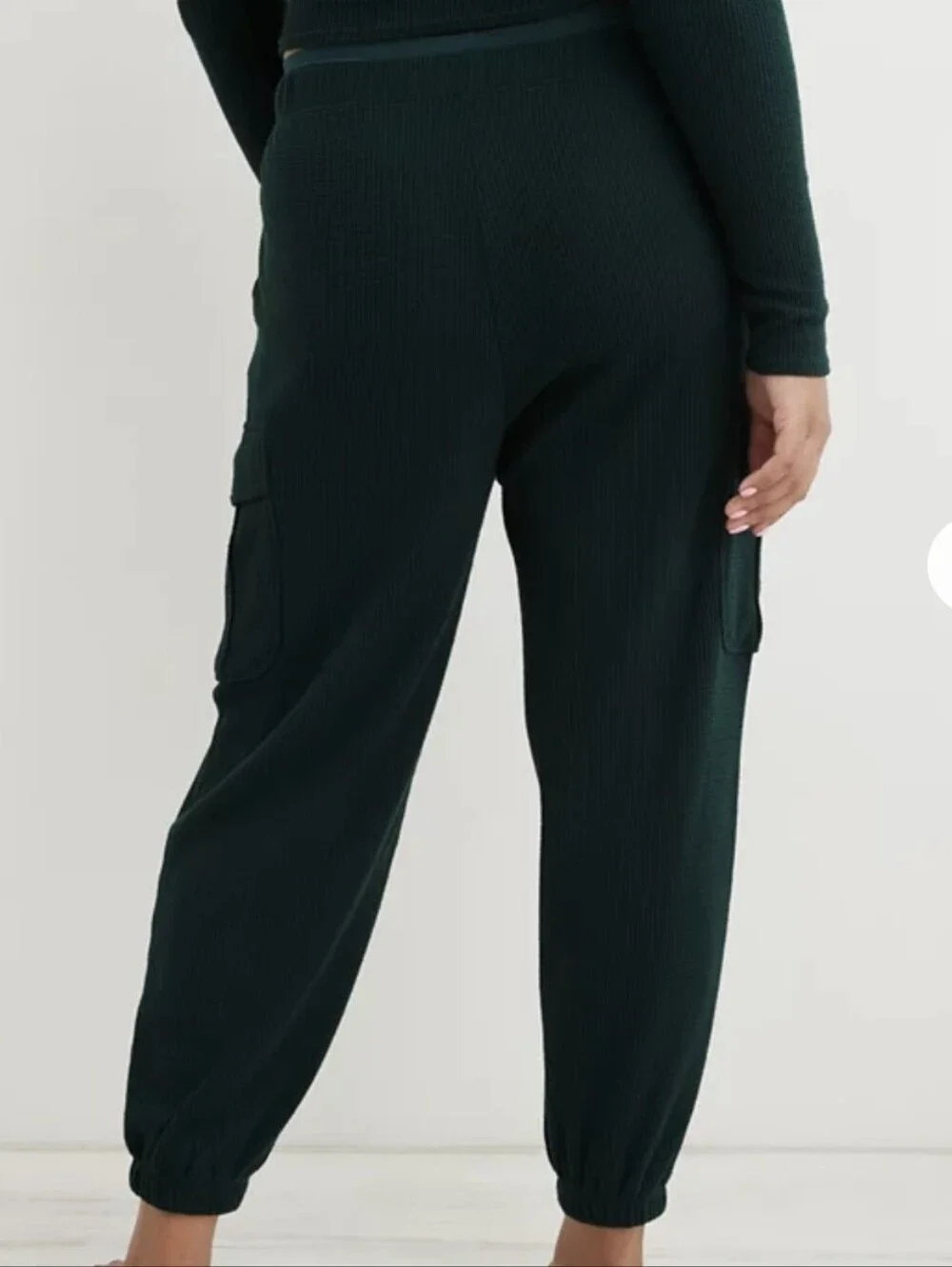 aerie Dark Green Waffle Knit Cargo Joggers - Picture 2 of 7